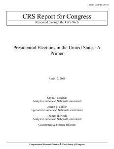 CRS Report for Congress Presidential Elections in the United States: A Primer