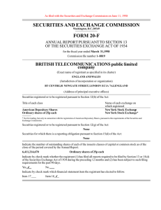 SECURITIES AND EXCHANGE COMMISSION FORM 20-F BRITISH TELECOMMUNICATIONS public limited company