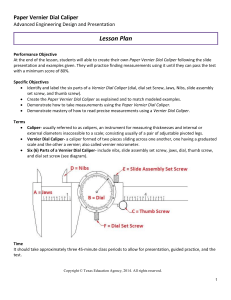 Lesson Plan Paper Vernier Dial Caliper  Advanced Engineering Design and Presentation