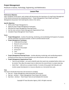 Project Management Lesson Plan Practicum in Science, Technology, Engineering, and Mathematics