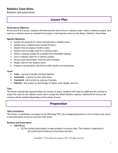 Lesson Plan Robotics Team Roles  Robotics and Automation