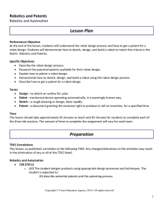 Lesson Plan Robotics and Patents Robotics and Automation