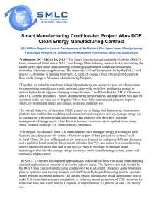 Smart Manufacturing Coalition-led Project Wins DOE Clean Energy Manufacturing Contract