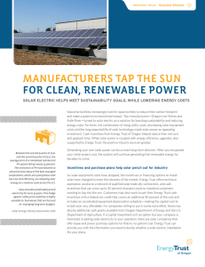 MANUFACTURERS TAP THE SUN FOR CLEAN, RENEWABLE POWER Success Stories