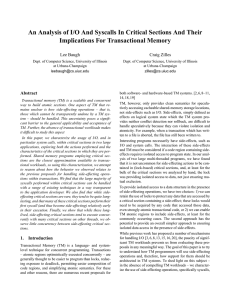 An Analysis of I/O And Syscalls In Critical Sections And... Implications For Transactional Memory Lee Baugh Craig Zilles