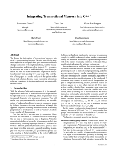 Integrating Transactional Memory into C++ ∗ Lawrence Crowl Yossi Lev