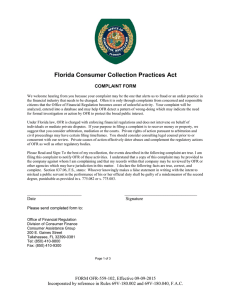 Florida Consumer Collection Practices Act COMPLAINT FORM