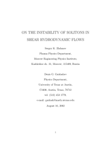 ON THE INSTABILITY OF SOLITONS IN SHEAR HYDRODYNAMIC FLOWS