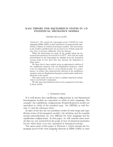 KAM THEORY FOR EQUILIBRIUM STATES IN 1-D STATISTICAL MECHANICS MODELS