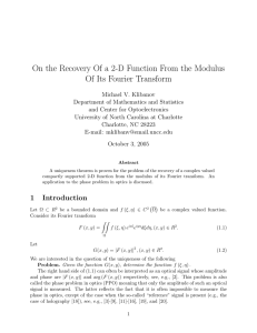 On the Recovery Of a 2-D Function From the Modulus