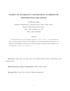 FAMILY OF INVARIANT CANTOR SETS AS ORBITS OF DIFFERENTIAL EQUATIONS