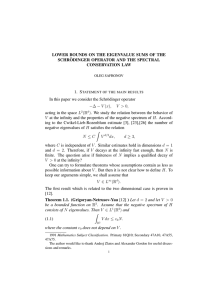 LOWER BOUNDS ON THE EIGENVALUE SUMS OF THE SCHR &uml; CONSERVATION LAW