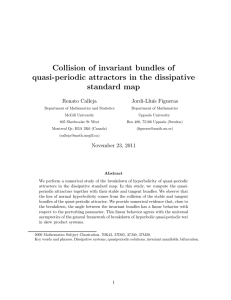 Collision of invariant bundles of quasi-periodic attractors in the dissipative standard map