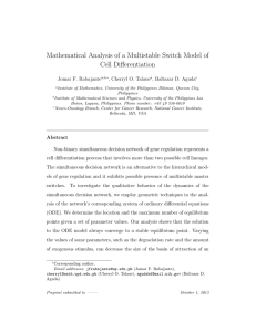 Mathematical Analysis of a Multistable Switch Model of Cell Differentiation