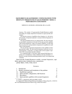 EQUILIBRIUM QUASI-PERIODIC CONFIGURATIONS WITH RESONANT FREQUENCIES IN QUASI-PERIODIC MEDIA I: PERTURBATIVE EXPANSIONS