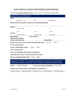 CHIEF FINANCIAL OFFICER APPOINTMENTS QUESTIONNAIRE Contact &amp; Personal Information: