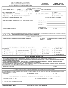 DEPARTMENT OF HOMELAND SECURITY GENERAL ADMISSIONS APPLICATION SHORT FORM See Reverse for