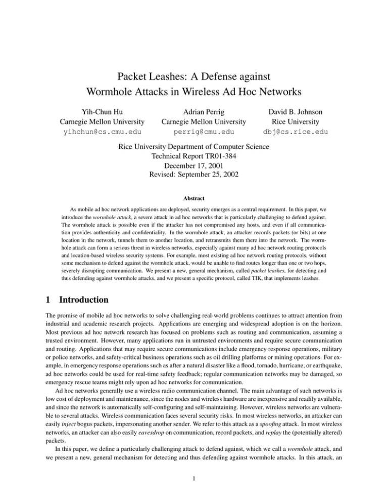 Packet Leashes A Defense against