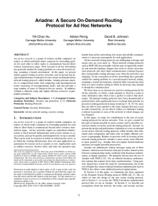 Ariadne: A Secure On-Demand Routing Protocol for Ad Hoc Networks Yih-Chun Hu