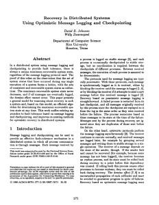 Recovery in  Distributed Systems Using  Optimistic