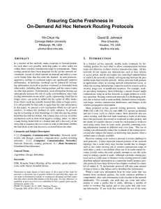 Ensuring Cache Freshness in On-Demand Ad Hoc Network Routing Protocols Yih-Chun Hu