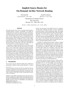 Implicit Source Routes for On-Demand Ad Hoc Network Routing