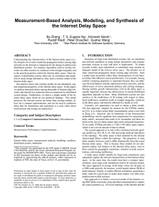 Measurement-Based Analysis, Modeling, and Synthesis of the Internet Delay Space Bo Zhang