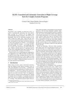 KLEE: Unassisted and Automatic Generation of High-Coverage Stanford University