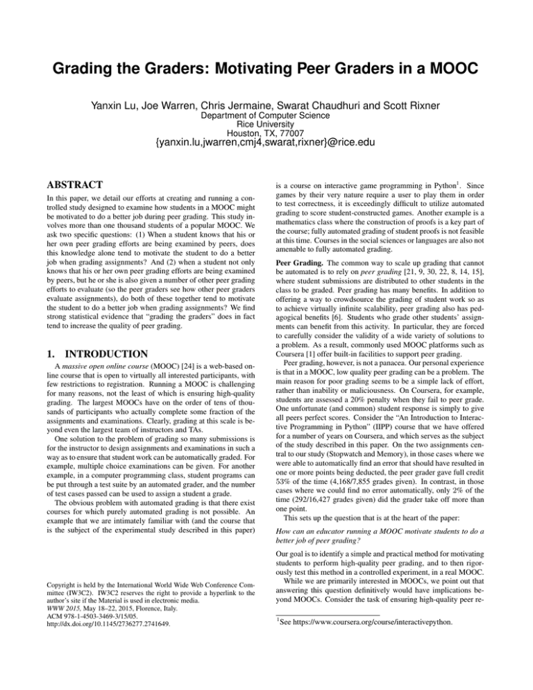 Grading the Graders: Motivating Peer Graders in a MOOC