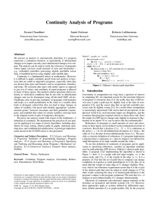 Continuity Analysis of Programs Swarat Chaudhuri Sumit Gulwani Roberto Lublinerman