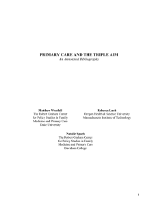 PRIMARY CARE AND THE TRIPLE AIM An Annotated Bibliography
