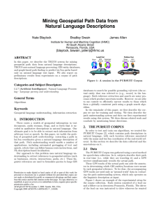 Mining Geospatial Path Data from Natural Language Descriptions Nate Blaylock Bradley Swain