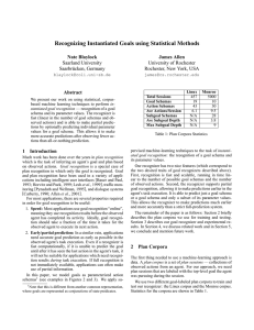 Recognizing Instantiated Goals using Statistical Methods Nate Blaylock James Allen Abstract