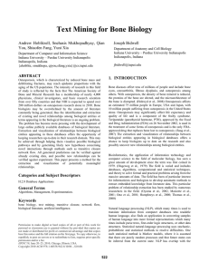 Text Mining for Bone Biology Andrew Hoblitzell, Snehasis Mukhopadhyay, Qian Joseph Bidwell