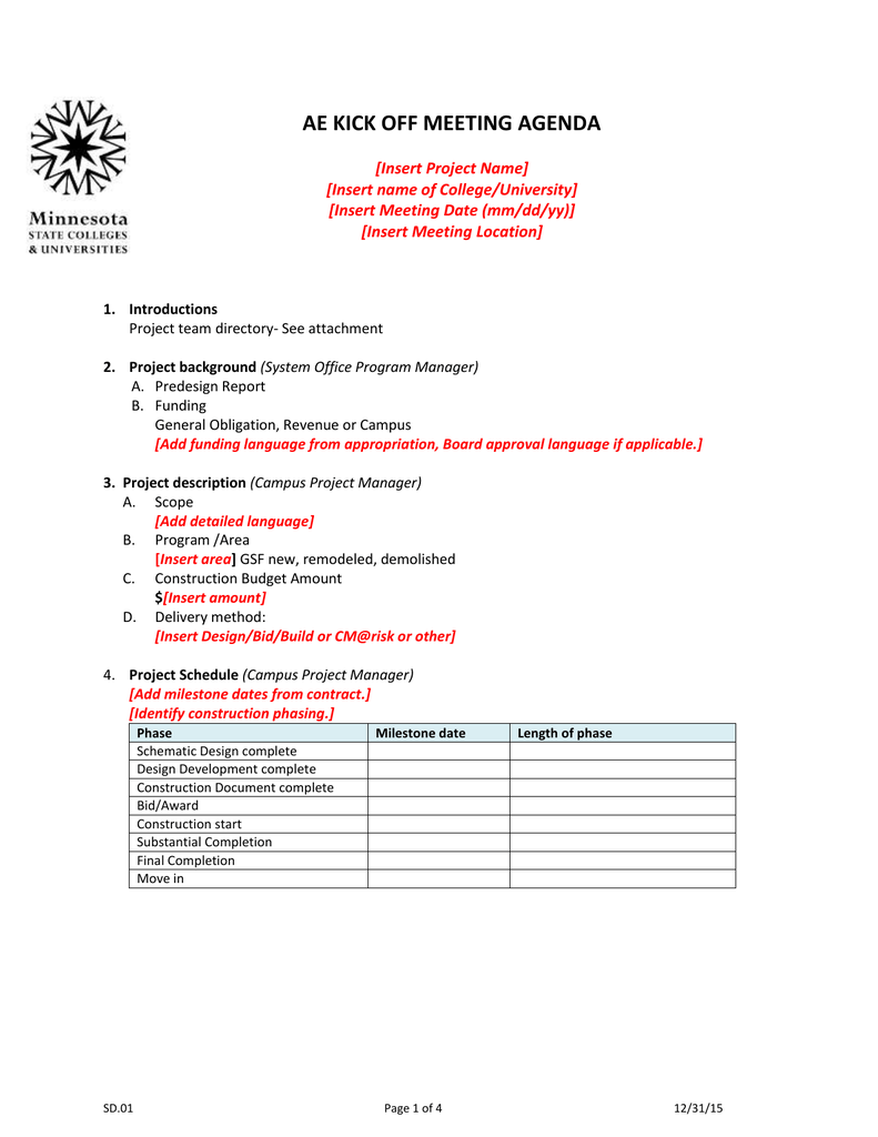 AE KICK OFF MEETING AGENDA With Pre Construction Meeting Agenda Template