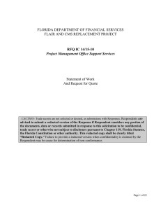 FLORIDA DEPARTMENT OF FINANCIAL SERVICES FLAIR AND CMS REPLACEMENT PROJECT