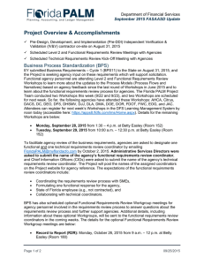 Project Overview &amp; Accomplishments Department of Financial Services  September 2015 FASAASD Update