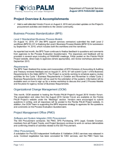 Project Overview &amp; Accomplishments Department of Financial Services  August 2015 FASAASD Update