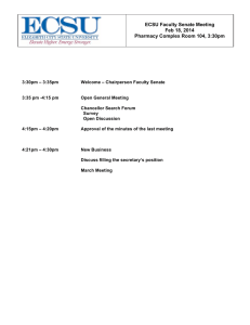 ECSU Faculty Senate Meeting Feb 18, 2014 Pharmacy Complex Room 104, 3:30pm