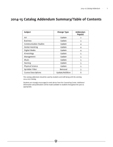 2014-15 Catalog Addendum Summary/Table of Contents