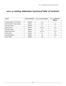 2012-13 Catalog Addendum Summary/Table of Contents