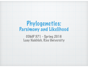 Phylogenetics: Parsimony and Likelihood COMP 571 - Spring 2016 Luay Nakhleh, Rice University