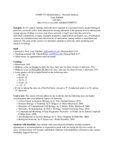 COMP 572: Bioinformatics - Network Analysis Luay Nakhleh Fall 2013