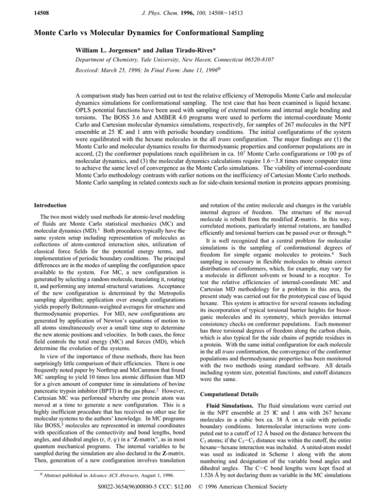 Monte Carlo Vs Molecular Dynamics For Conformational Sampling