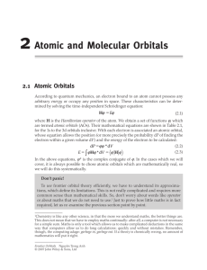 2 Atomic and Molecular Orbitals 2.1 Atomic Orbitals