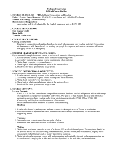 College of San Mateo Official Course Outline COURSE ID: Units: