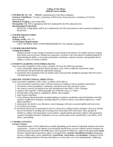 College of San Mateo Official Course Outline COURSE ID: Semester Units/Hours: