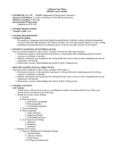 College of San Mateo Official Course Outline COURSE ID: Semester Units/Hours: