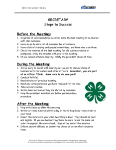 SECRETARY Before the Meeting: Steps to Success