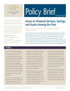 Policy Brief Access to Financial Services, Savings, and Assets Among the Poor